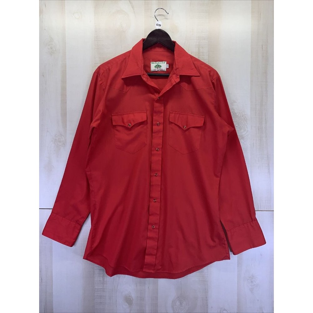 Vintage Mesquite Western Wear Red Jewel Snap Mens Shirt Size 16/33-8289